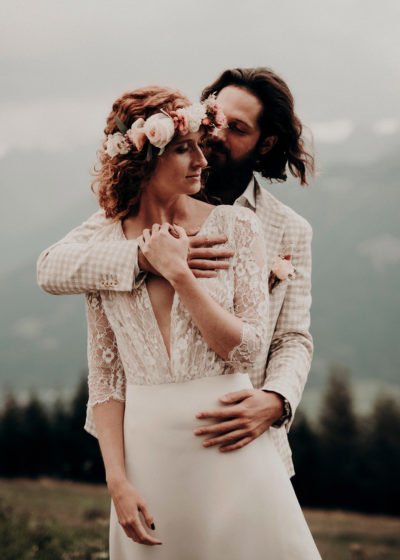 Couronne de fleurs et son ruban de soie - Atelier Graine de Prairie
